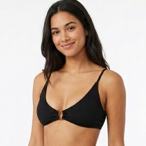 New MINKPINK Loren Ring Bralette Bikini Top Black Size Large Bathing Suit